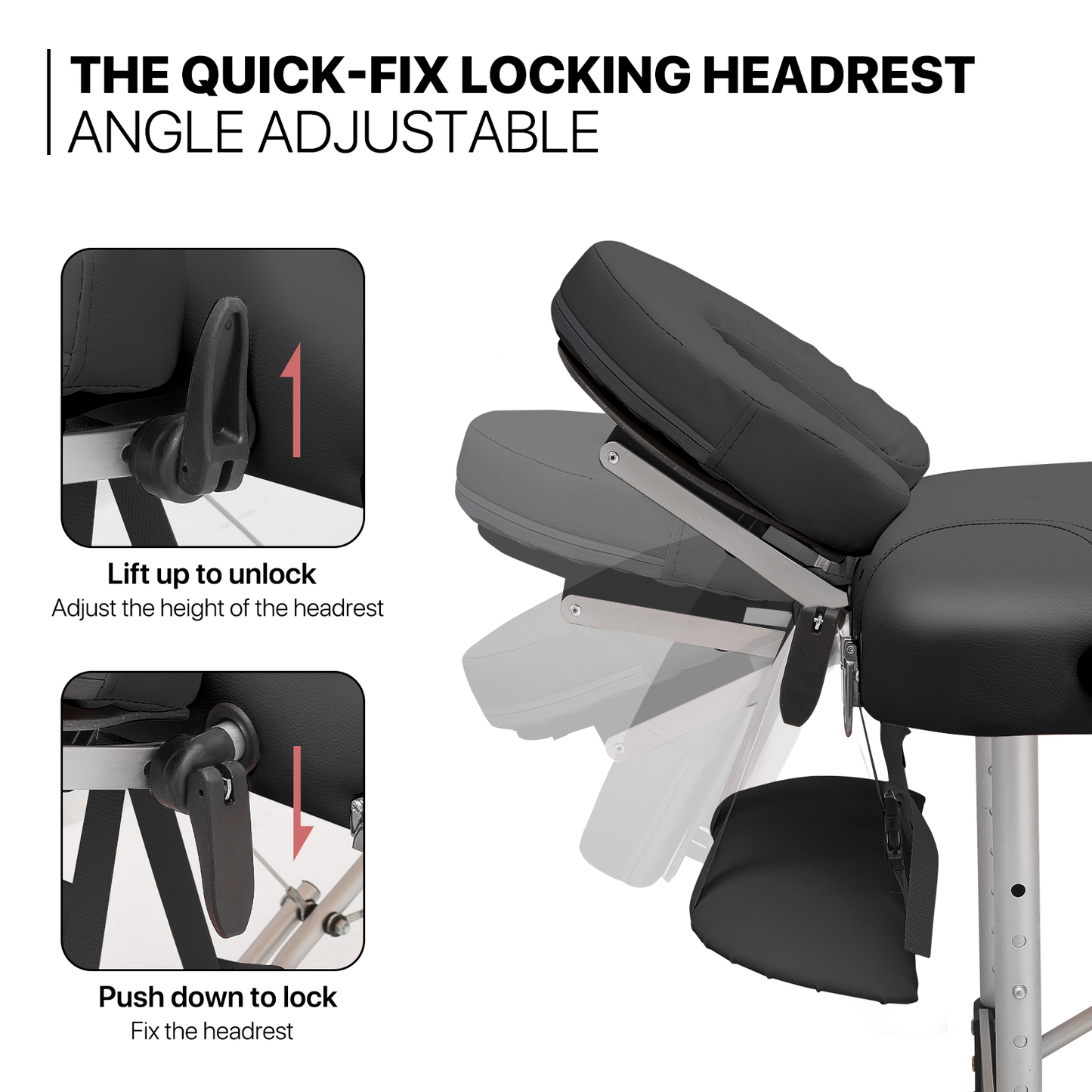 Portable Massage Table - Adjustable Height 24.5" to 33.5" - Tilt Back - Aluminum Frame