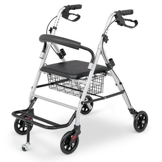 Silver Frame Rolling Walker - 31.5''-36.5'' Height Adjustable - w/Detachable Basket