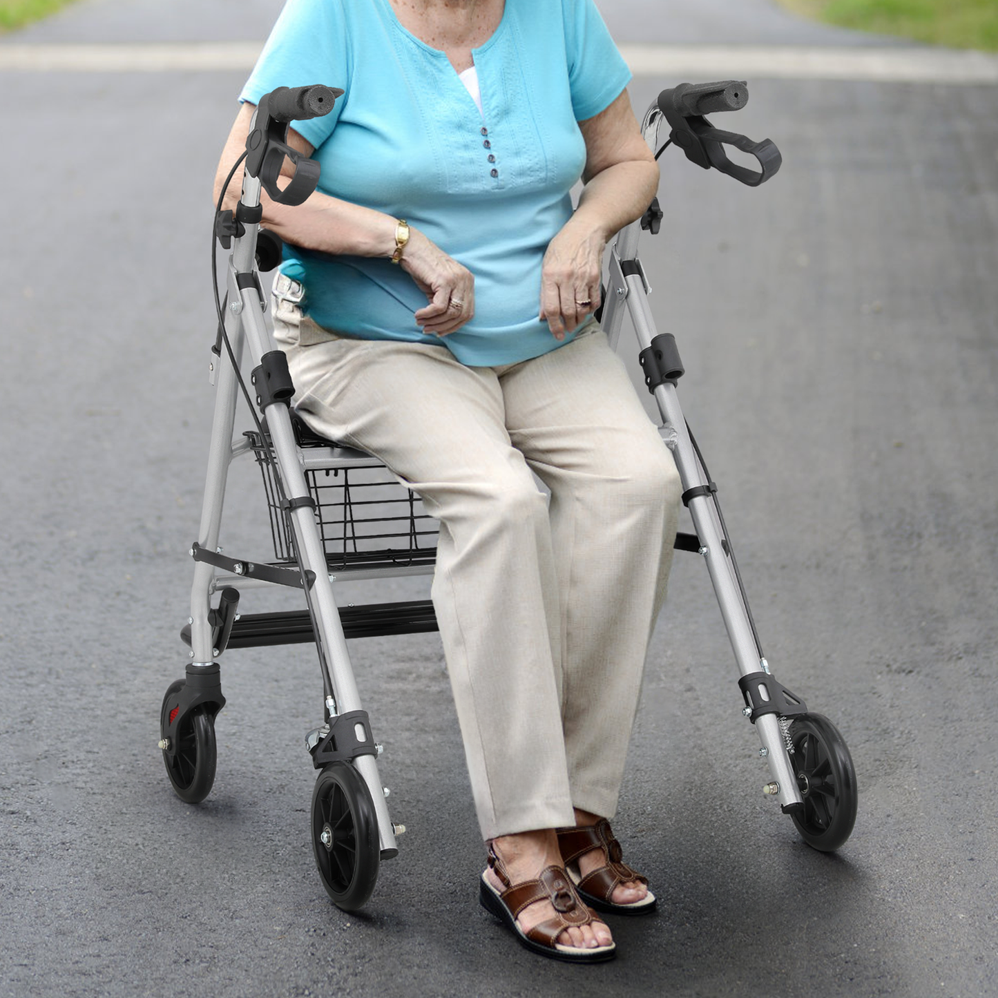 Silver Frame Rolling Walker - 31.5''-36.5'' Height Adjustable - w/Detachable Basket