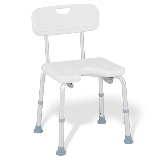 Shower Chair - 27''-31'' 5 Gears Height Adjustable - U-shaped Cutout Seat - White/Silver