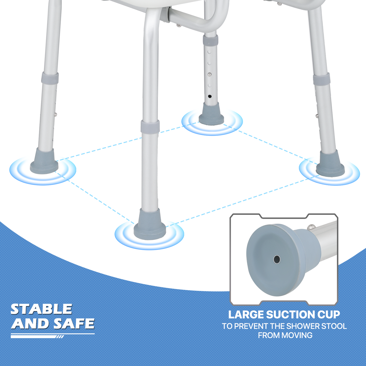 Shower Chair - 27''-31'' 5 Gears Height Adjustable - U-shaped Cutout Seat - White/Silver