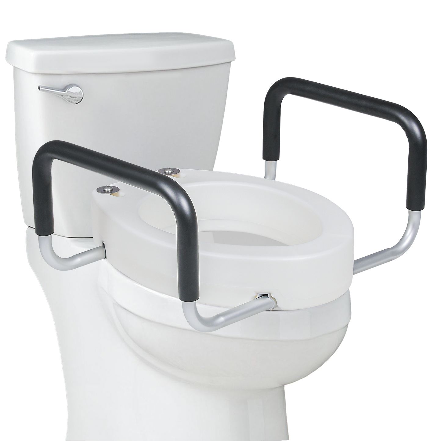 Raised Toilet Seat - w/Arms - PE Seat - For Elongated Toilets - White