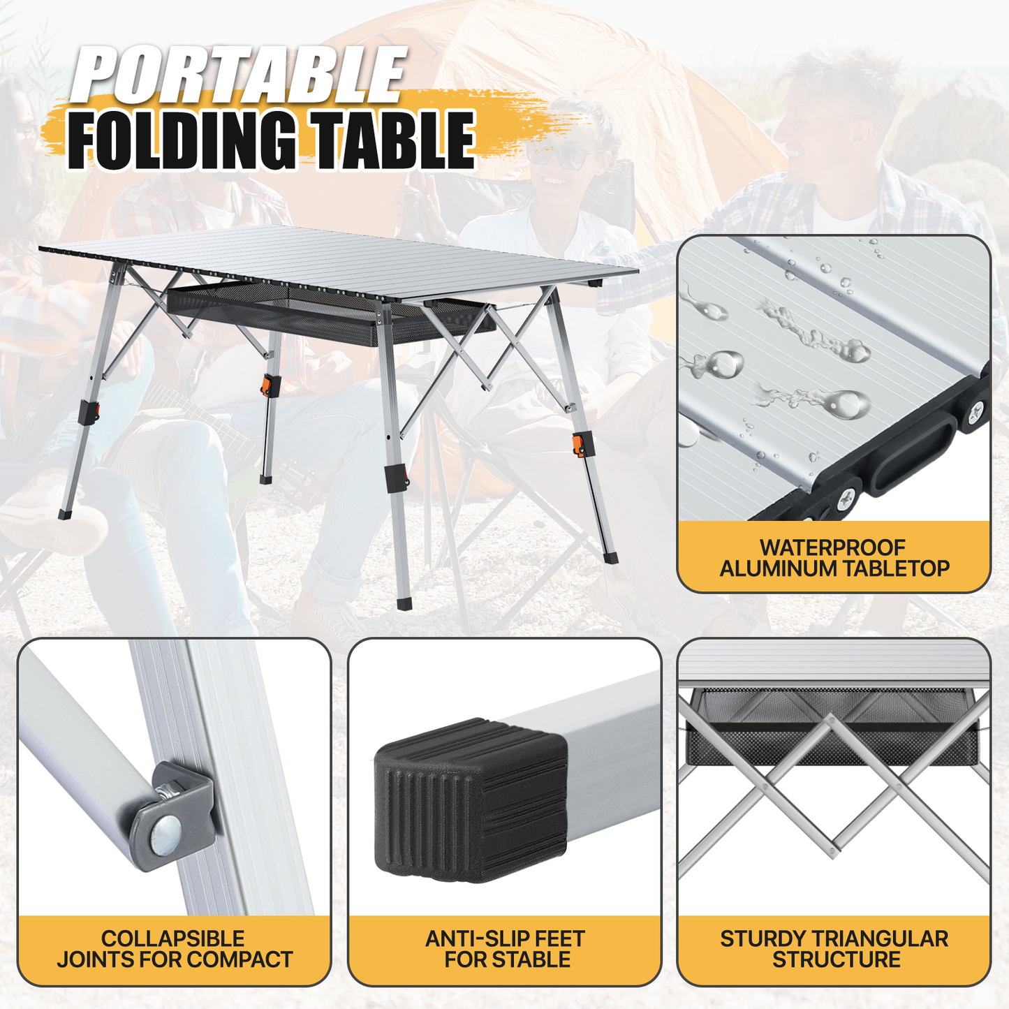 Adjustable Height Aluminum Folding Table (L)47.8in. (W)27.8in. (H)24.5in.
