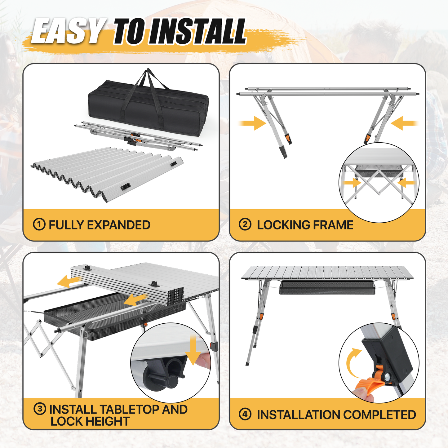Adjustable Height Aluminum Folding Table (L)47.8in. (W)27.8in. (H)24.5in.