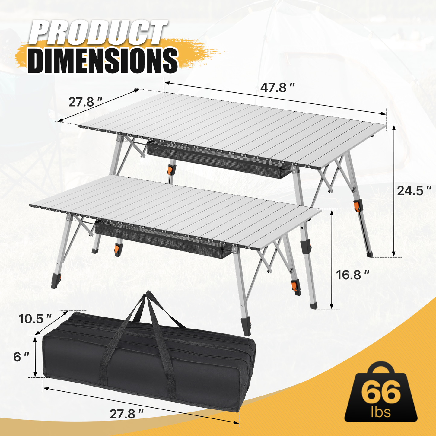 Adjustable Height Aluminum Folding Table (L)47.8in. (W)27.8in. (H)24.5in.