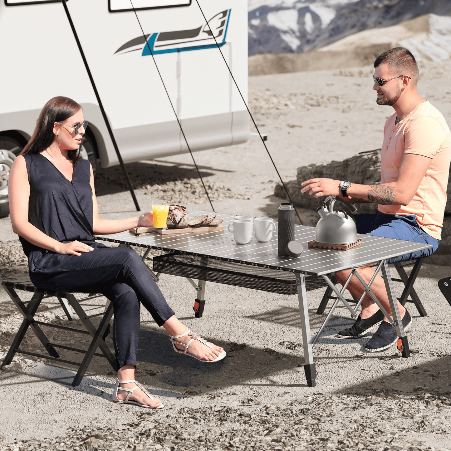 Adjustable Height Aluminum Folding Table (L)47.8in. (W)27.8in. (H)24.5in.