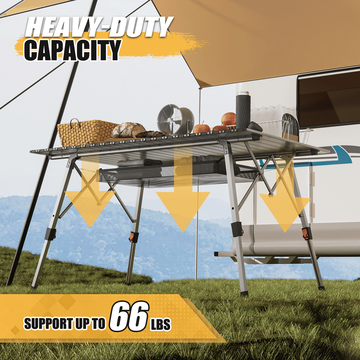 Adjustable Height Aluminum Folding Table (L)47.8in. (W)27.8in. (H)24.5in.