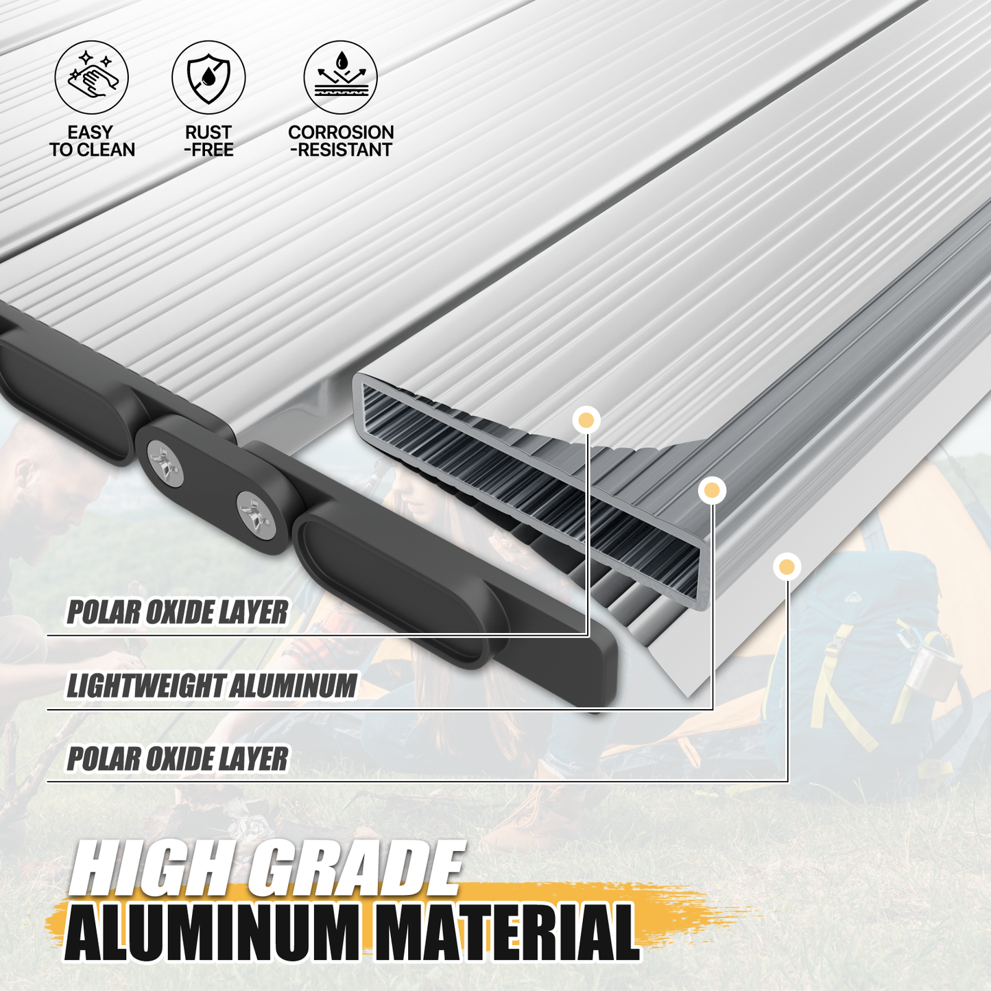 Adjustable Height Aluminum Folding Table (L)47.8in. (W)27.8in. (H)24.5in.