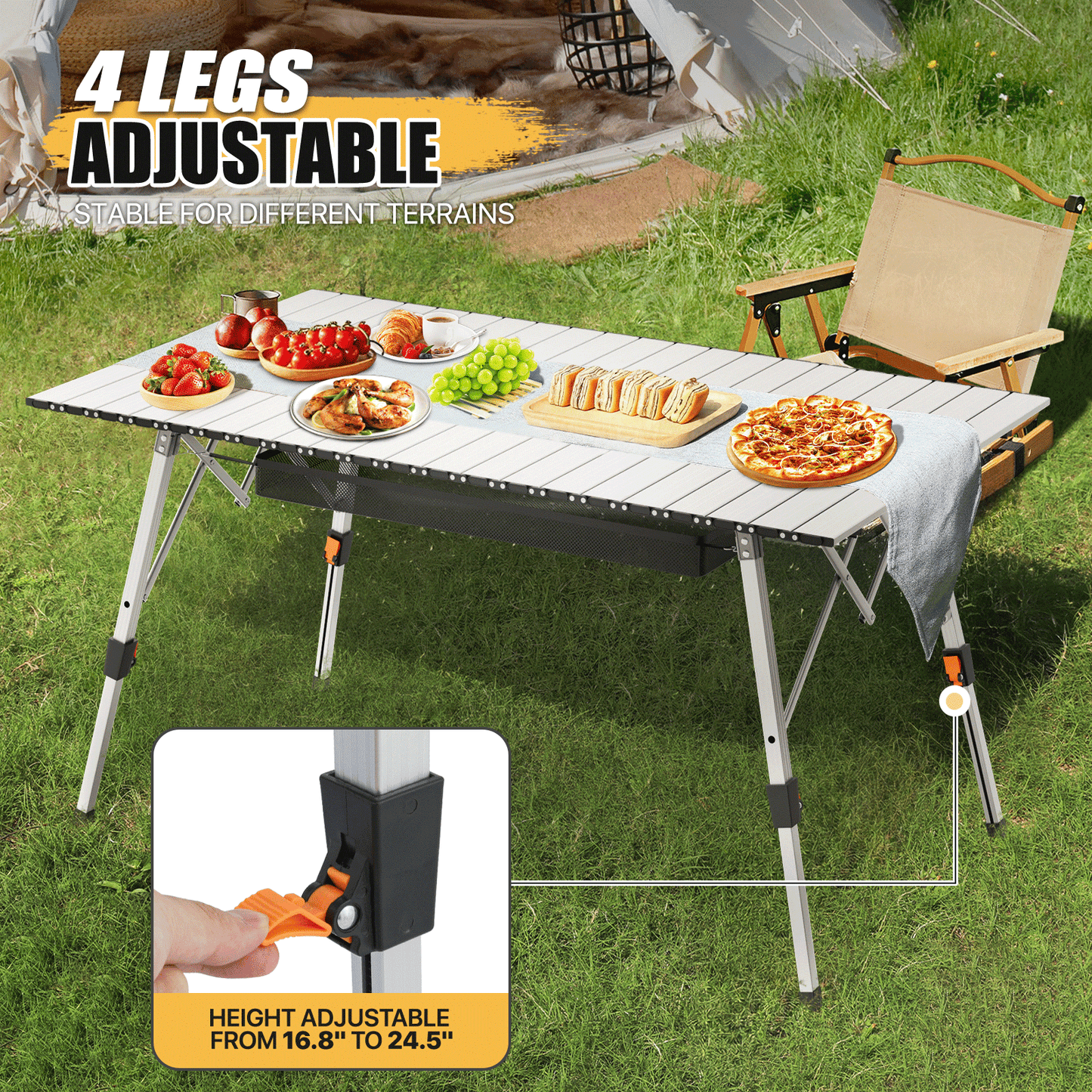 Adjustable Height Aluminum Folding Table (L)47.8in. (W)27.8in. (H)24.5in.