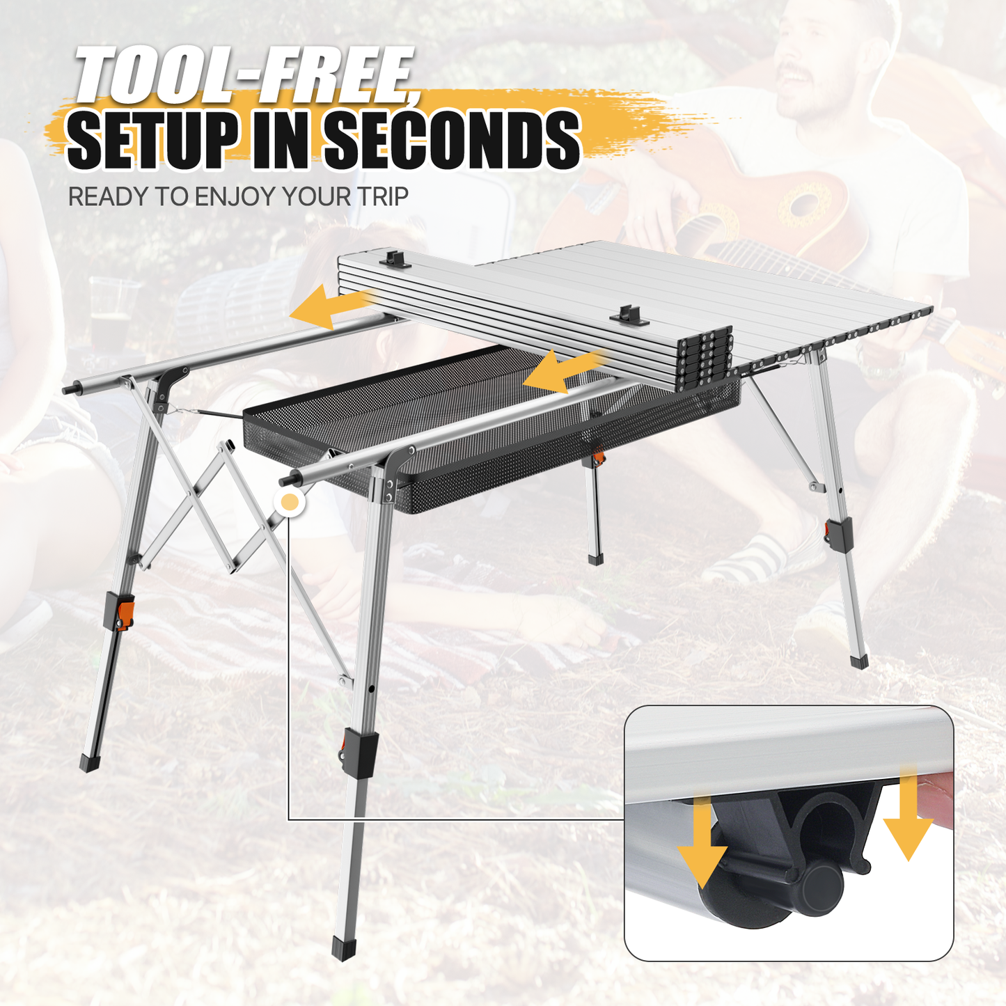 Adjustable Height Aluminum Folding Table (L)47.8in. (W)27.8in. (H)24.5in.