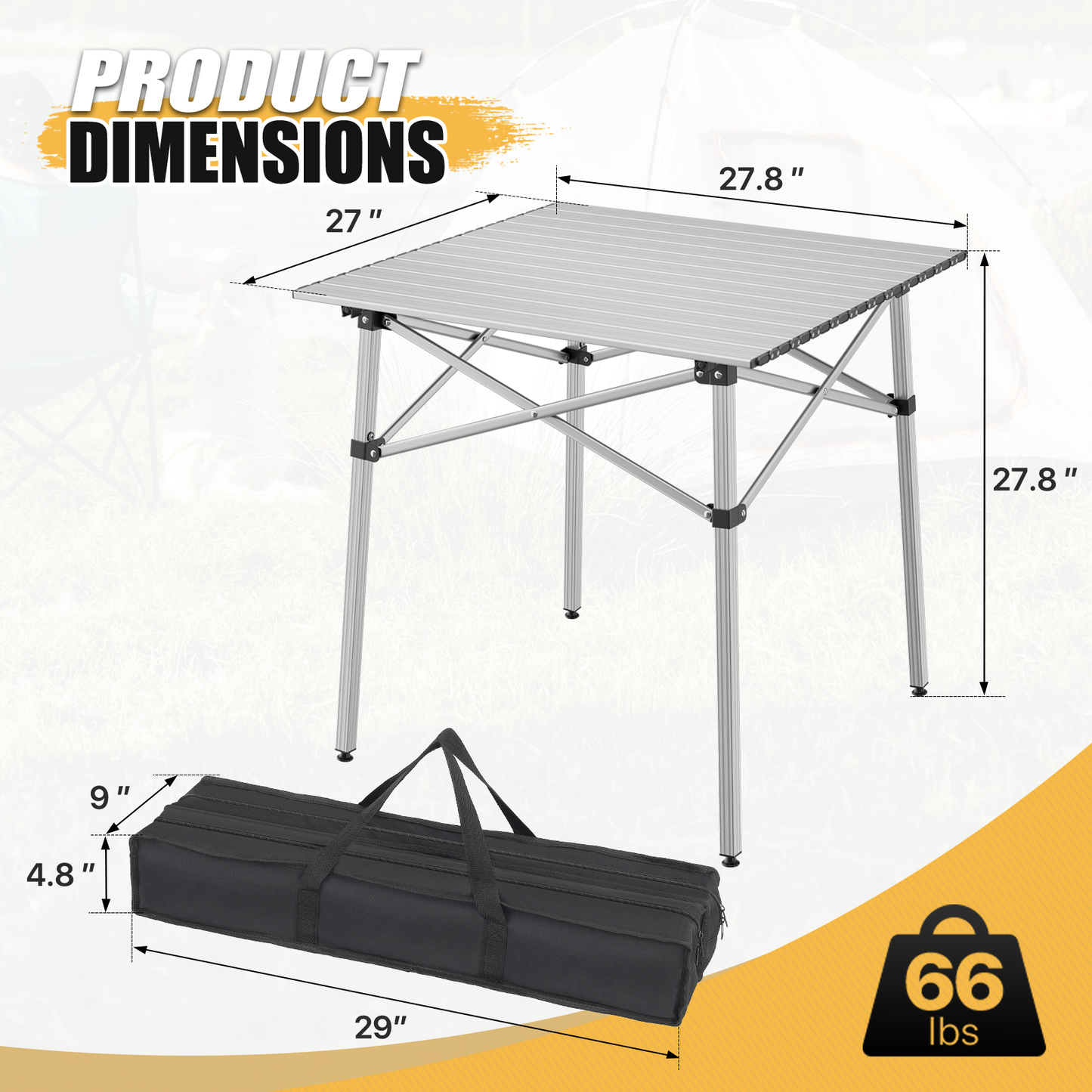 Aluminum Folding Table (L)27.8in. (W)27.0in. (H)27.8in.