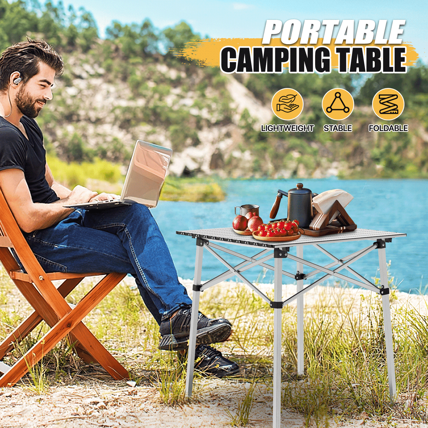Aluminum Folding Table (L)27.8in. (W)27.0in. (H)27.8in.