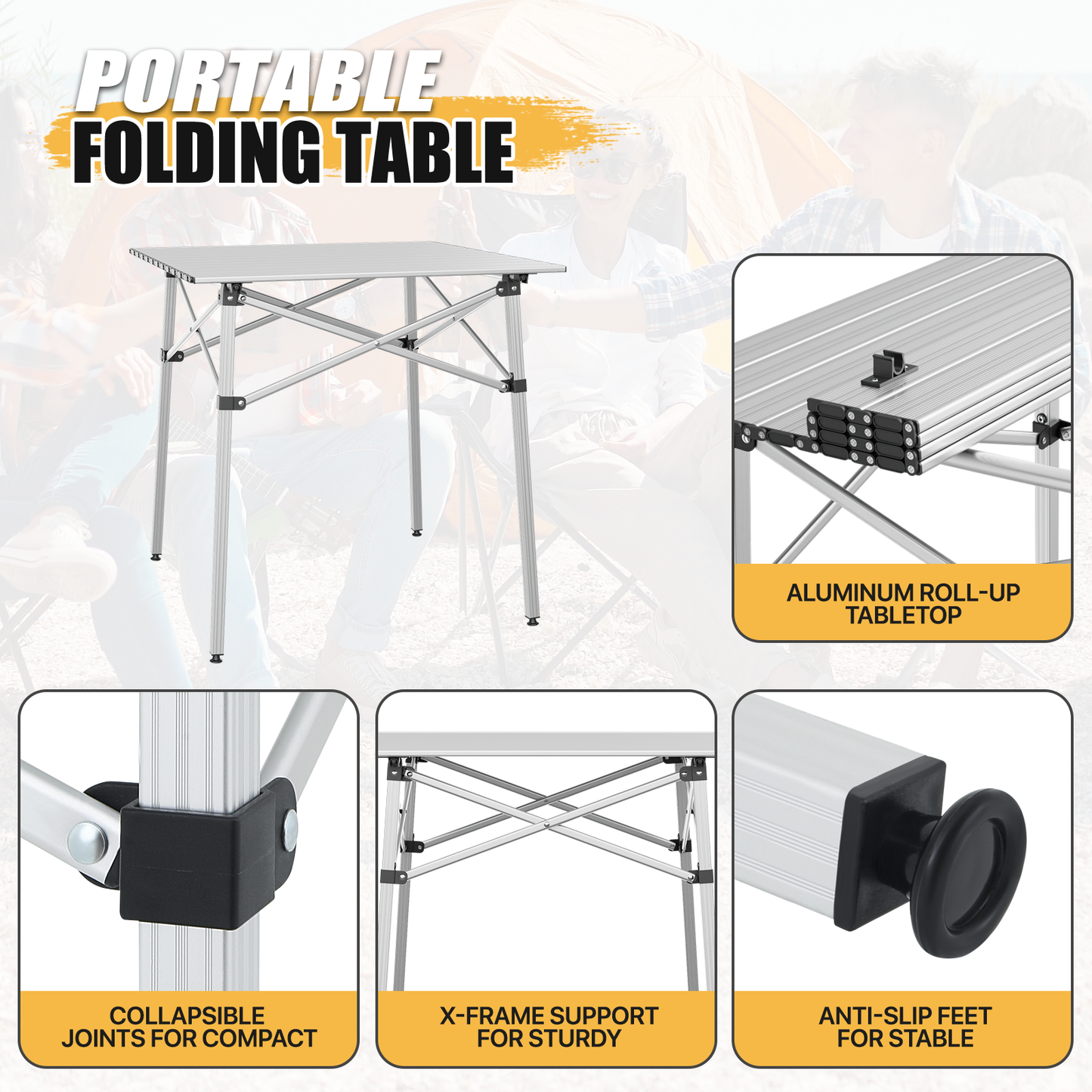 Aluminum Folding Table (L)27.8in. (W)27.0in. (H)27.8in.