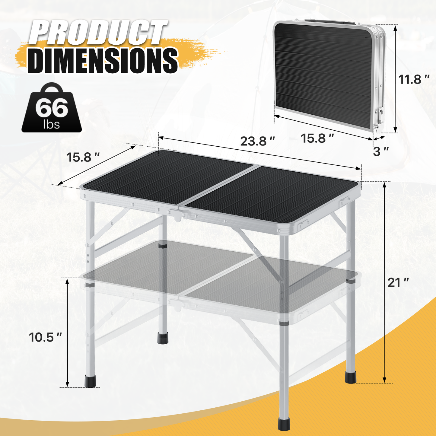 Adjustable Height Aluminum Folding Table (L)23.8in. (W)15.8in. (H)21.0in.