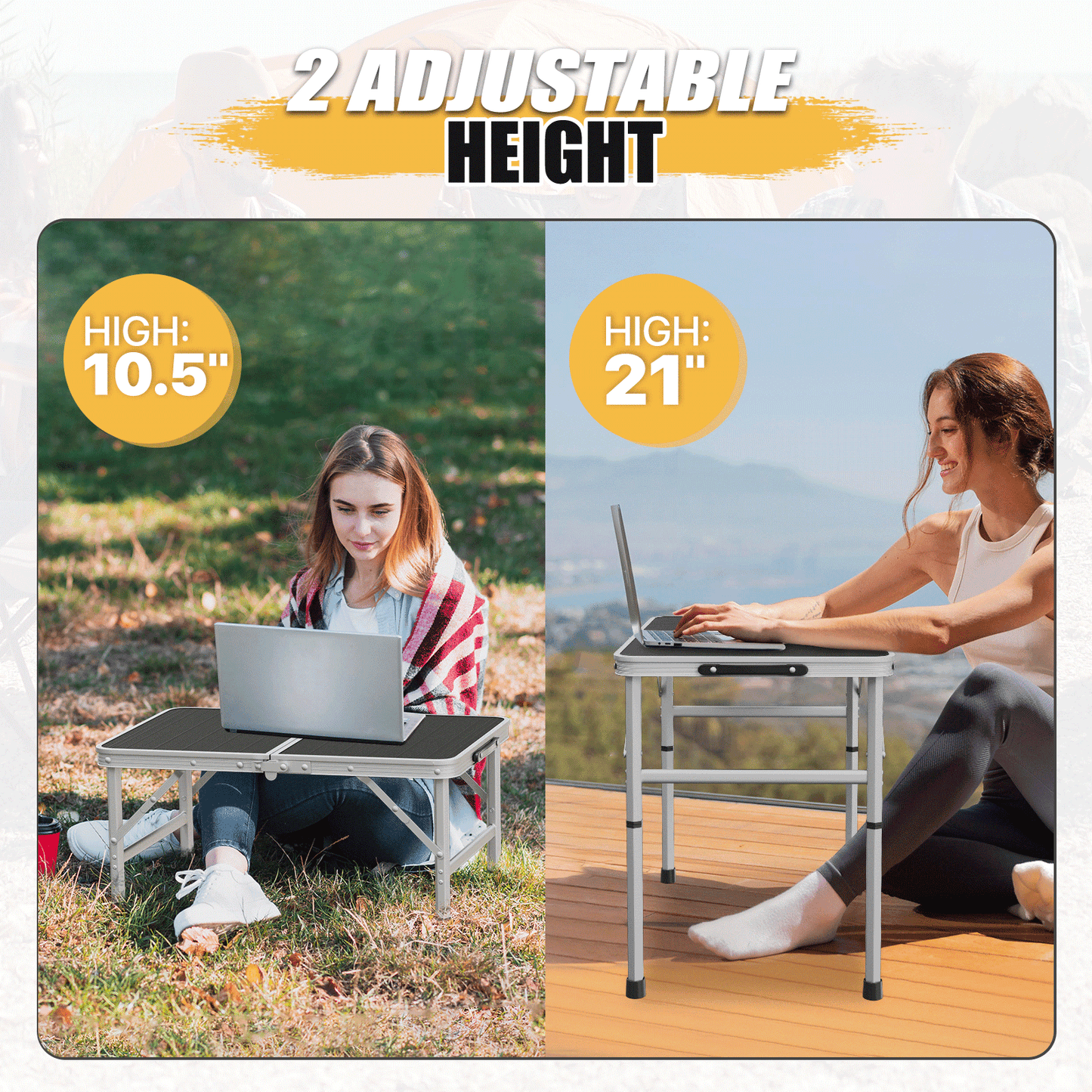 Adjustable Height Aluminum Folding Table (L)23.8in. (W)15.8in. (H)21.0in.