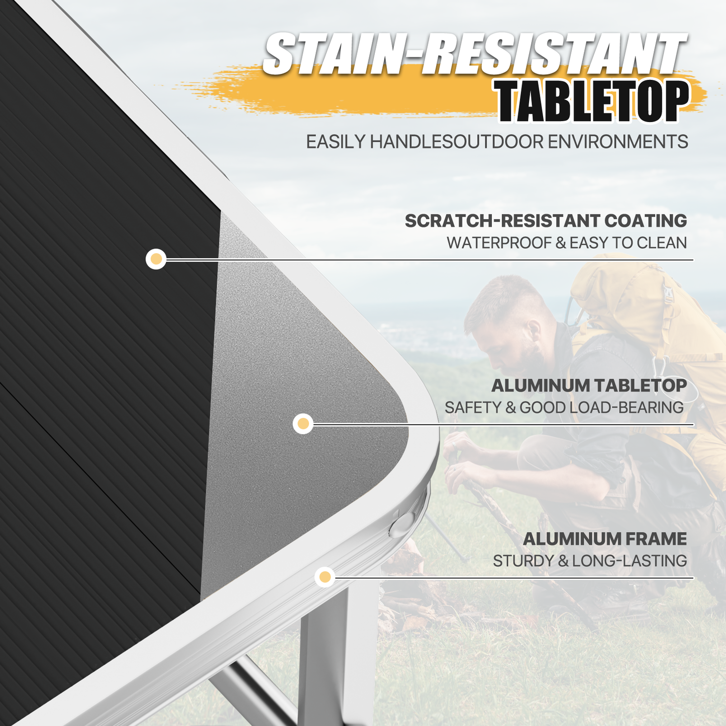 Adjustable Height Aluminum Folding Table (L)23.8in. (W)15.8in. (H)21.0in.