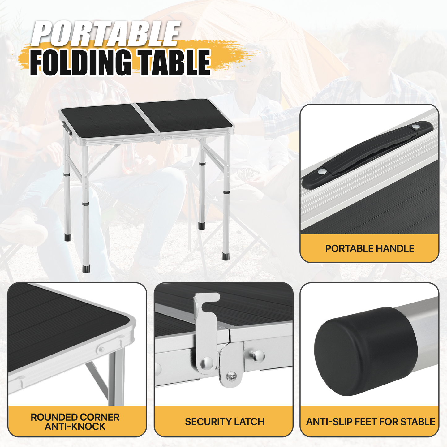 Adjustable Height Aluminum Folding Table (L)23.8in. (W)15.8in. (H)21.0in.