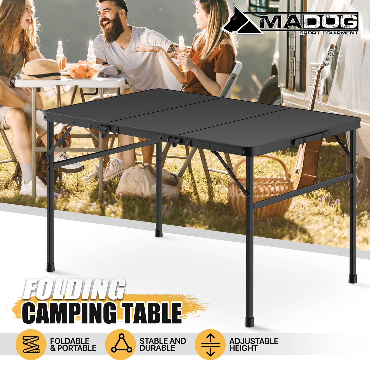 Adjustable Height Aluminum Folding Table (L)35.5in. (W)23.8in. (H)22.3in.