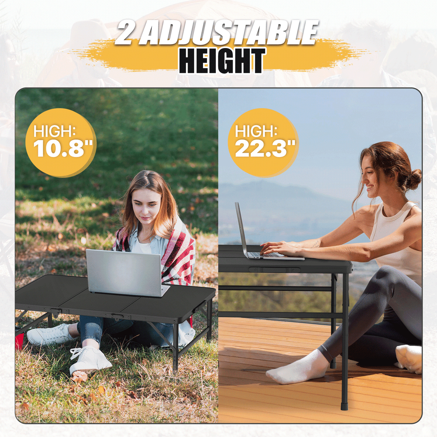 Adjustable Height Aluminum Folding Table (L)35.5in. (W)23.8in. (H)22.3in.