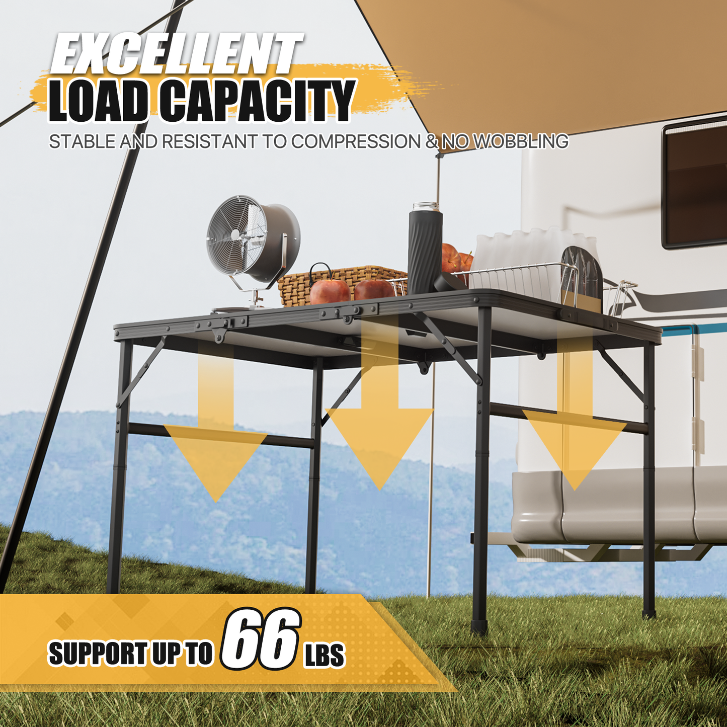 Adjustable Height Aluminum Folding Table (L)35.5in. (W)23.8in. (H)22.3in.