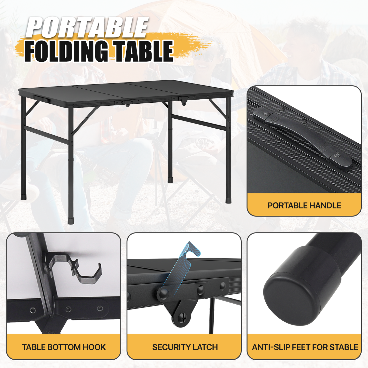 Adjustable Height Aluminum Folding Table (L)35.5in. (W)23.8in. (H)22.3in.