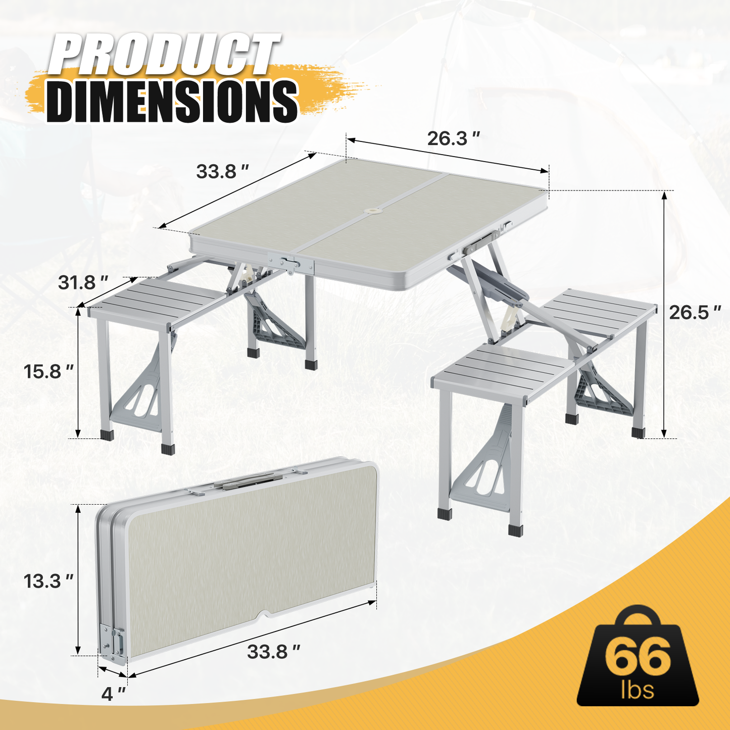 Aluminum Folding Table (L)35.5in. (W)23.8in. (H)22.3in.