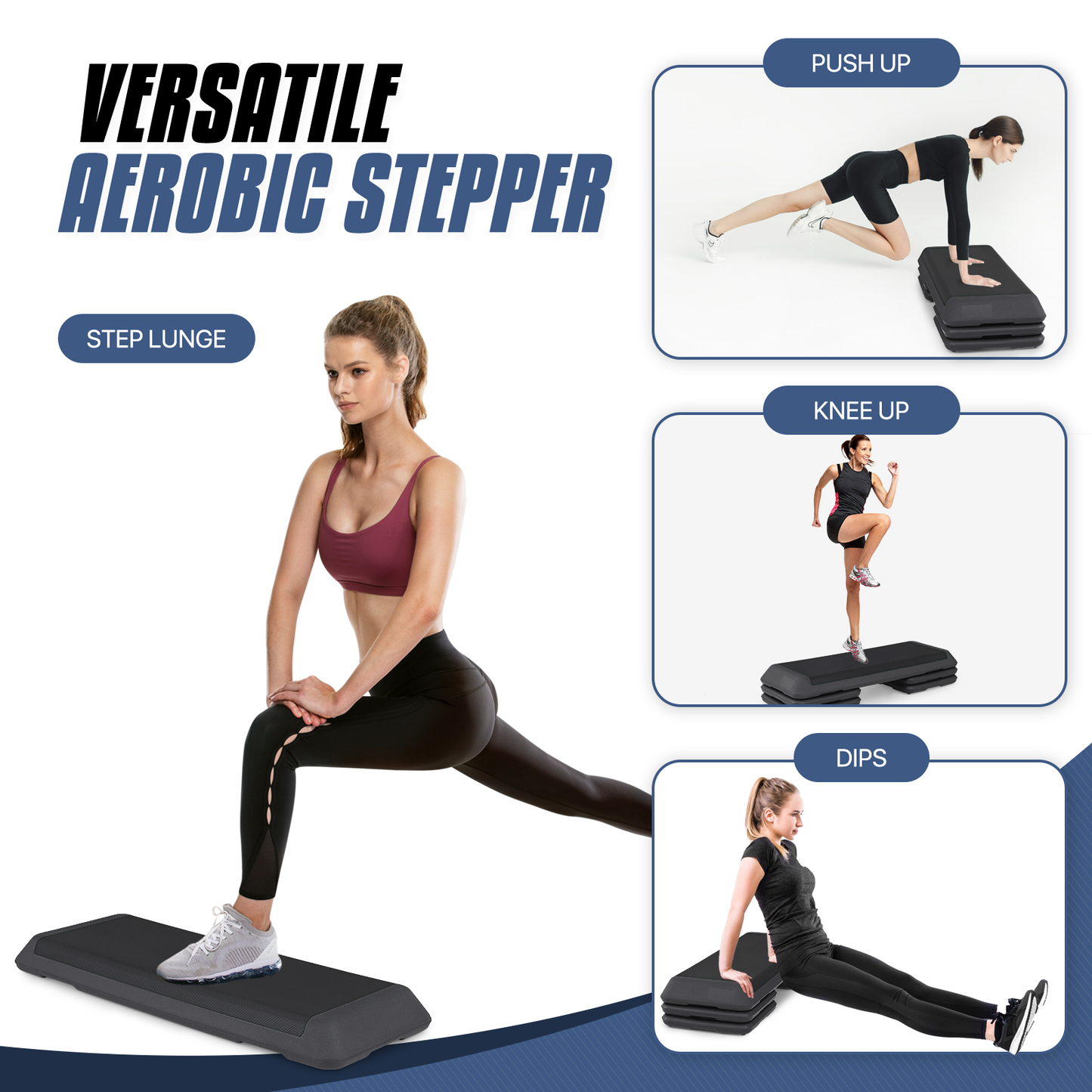 Aerobic Step Platform - 43" Length Rubber Surface - 3 Adjustment