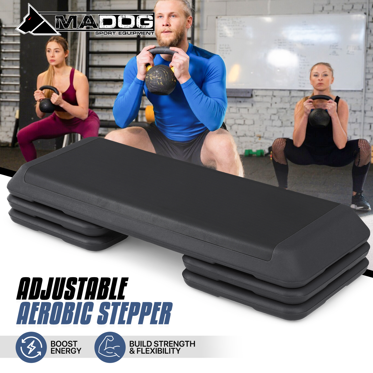 Aerobic Step Platform - 43" Length Rubber Surface - 3 Adjustment