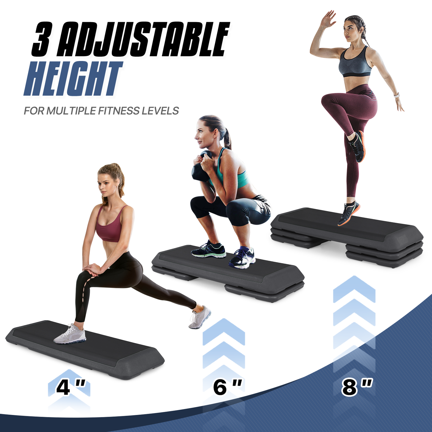 Aerobic Step Platform - 43" Length Rubber Surface - 3 Adjustment