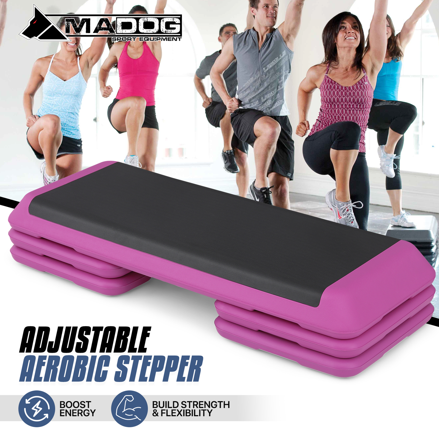 Aerobic Step Platform - 43" Length Rubber Surface - 3 Adjustment