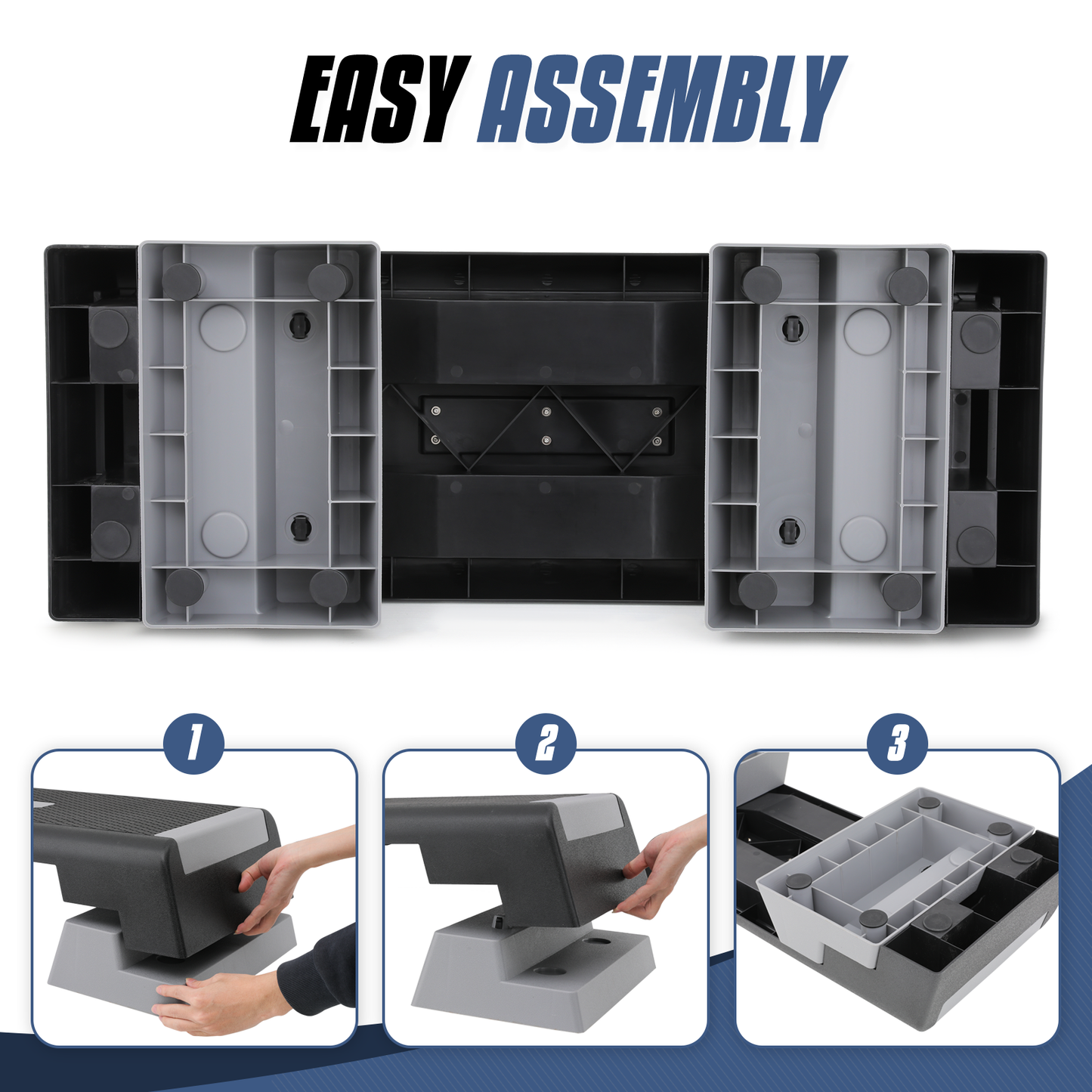 Aerobic Step Platform - 39" Length - 3 Adjustment - Black Grey