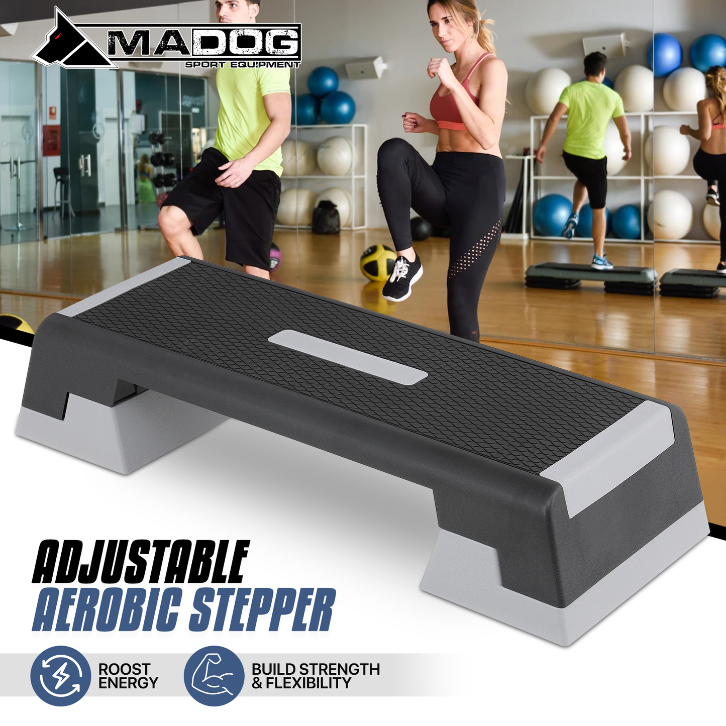 Aerobic Step Platform - 39" Length - 3 Adjustment - Black Grey