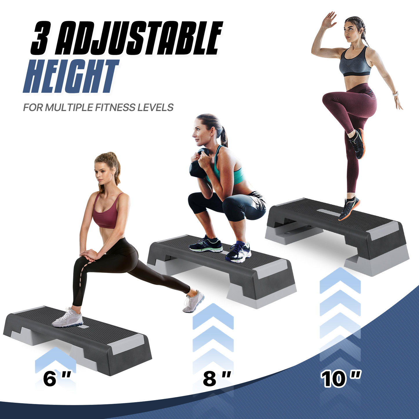 Aerobic Step Platform - 39" Length - 3 Adjustment - Black Grey