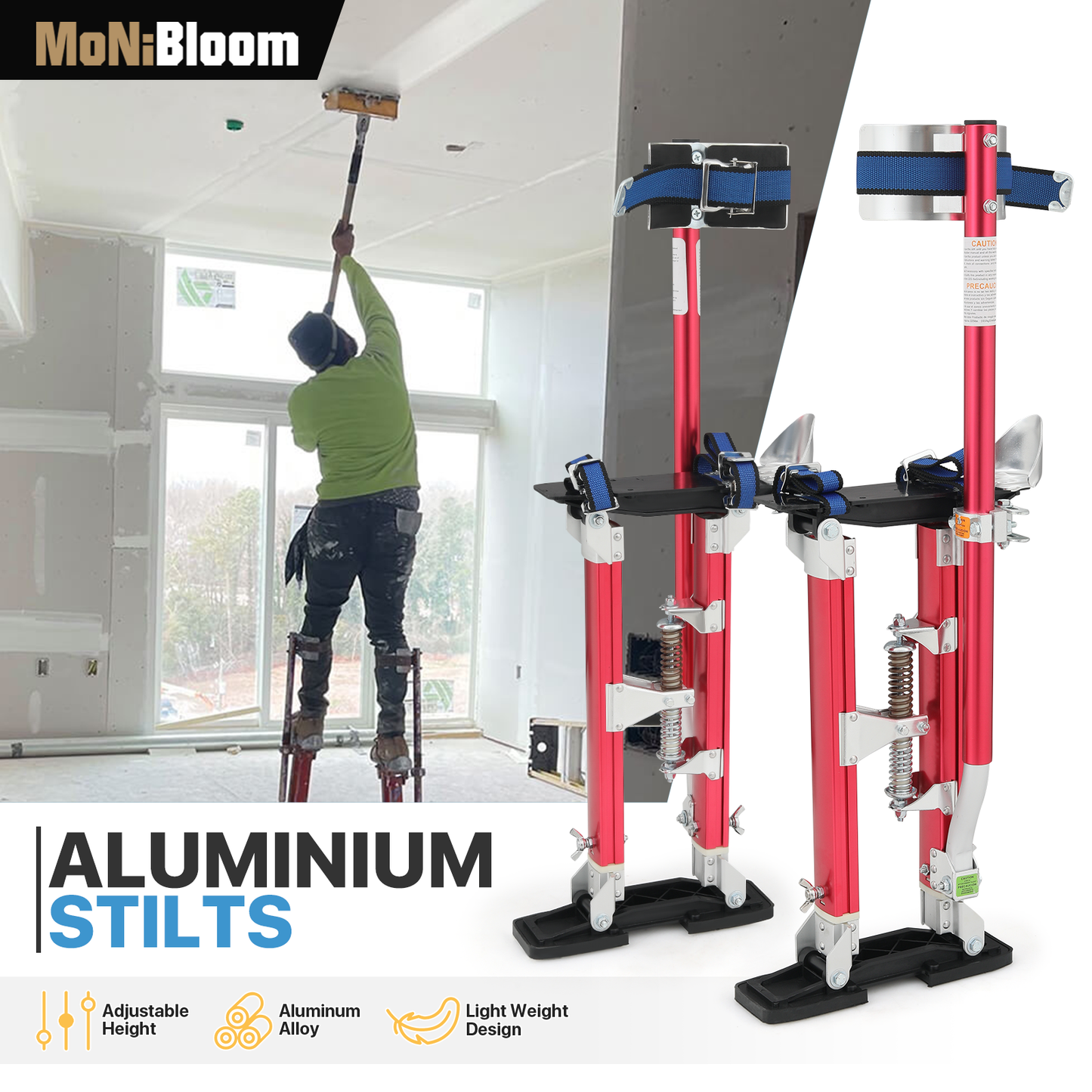 Adjustable Height Aluminium Stilts - 18"to 30" - 225 lbs Weight Capacity