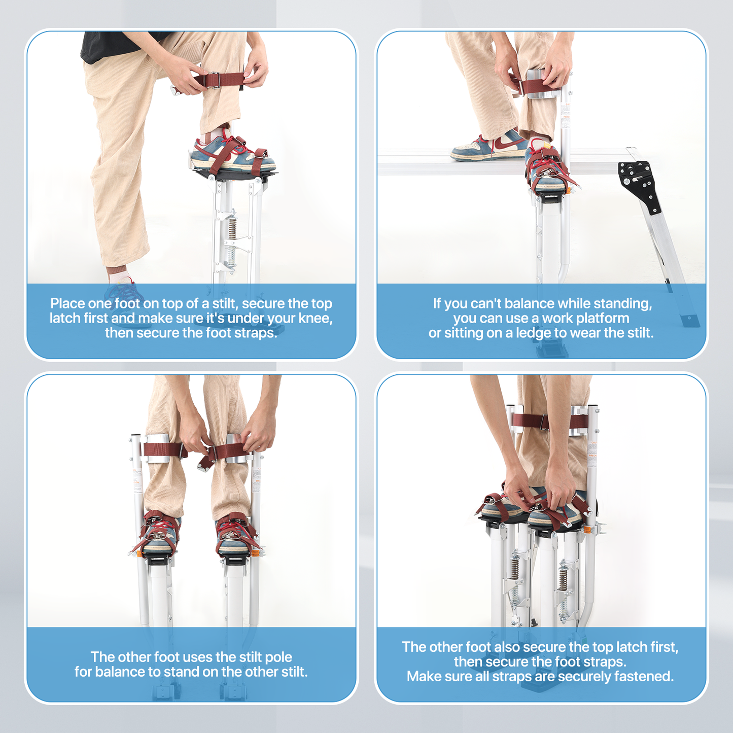 Adjustable Height Aluminium Stilts - 18"to 30" - 225 lbs Weight Capacity