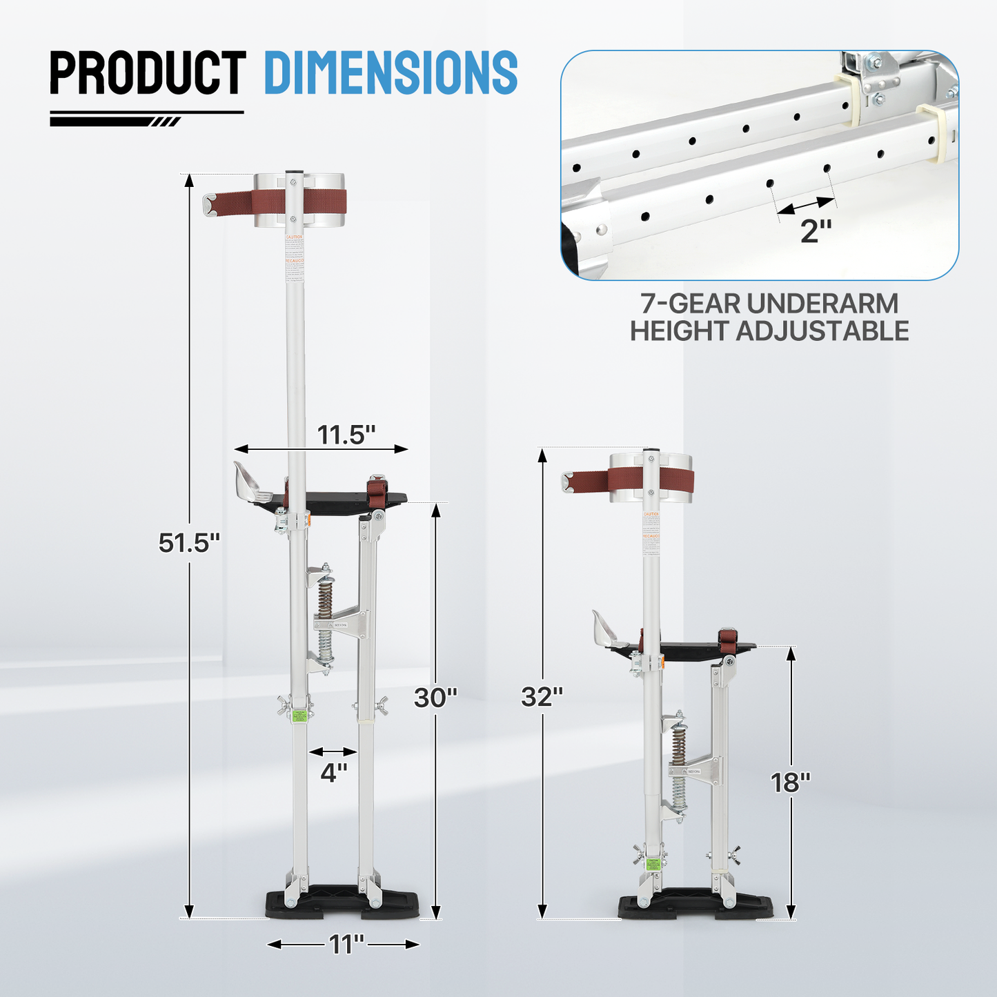 Adjustable Height Aluminium Stilts - 18"to 30" - 225 lbs Weight Capacity