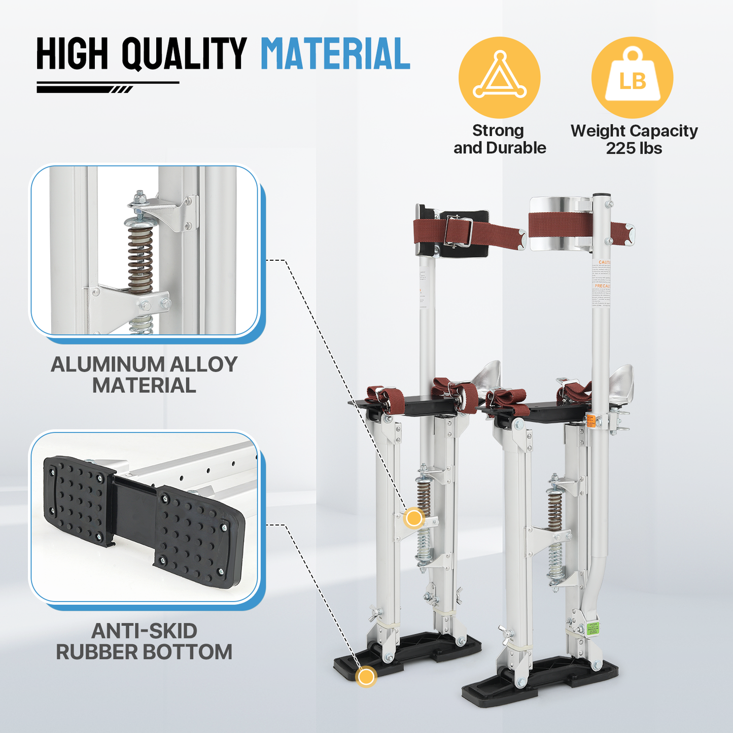 Adjustable Height Aluminium Stilts - 18"to 30" - 225 lbs Weight Capacity