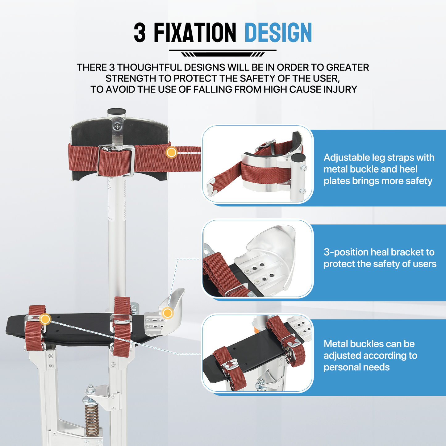 Adjustable Height Aluminium Stilts - 18"to 30" - 225 lbs Weight Capacity