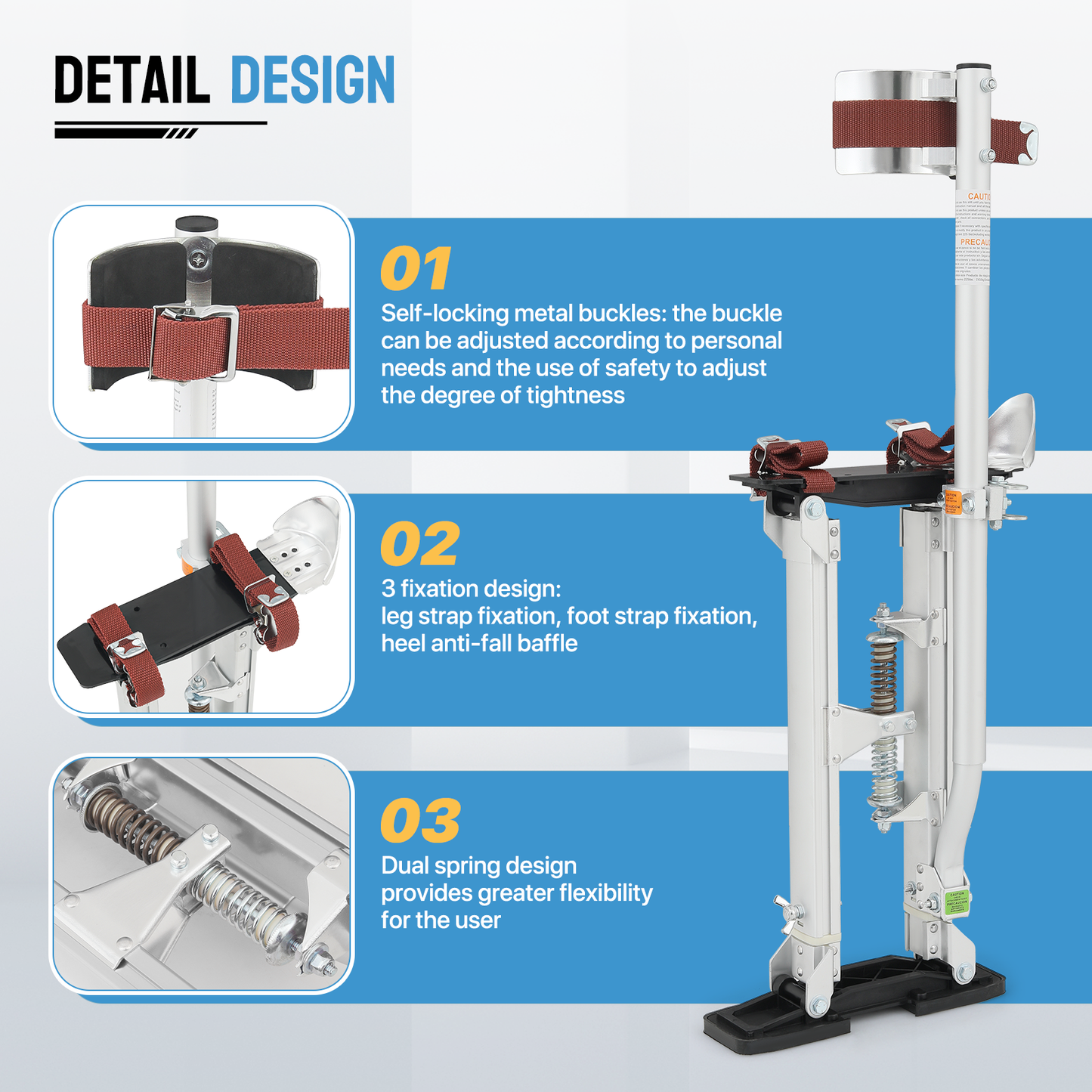 Adjustable Height Aluminium Stilts - 18"to 30" - 225 lbs Weight Capacity