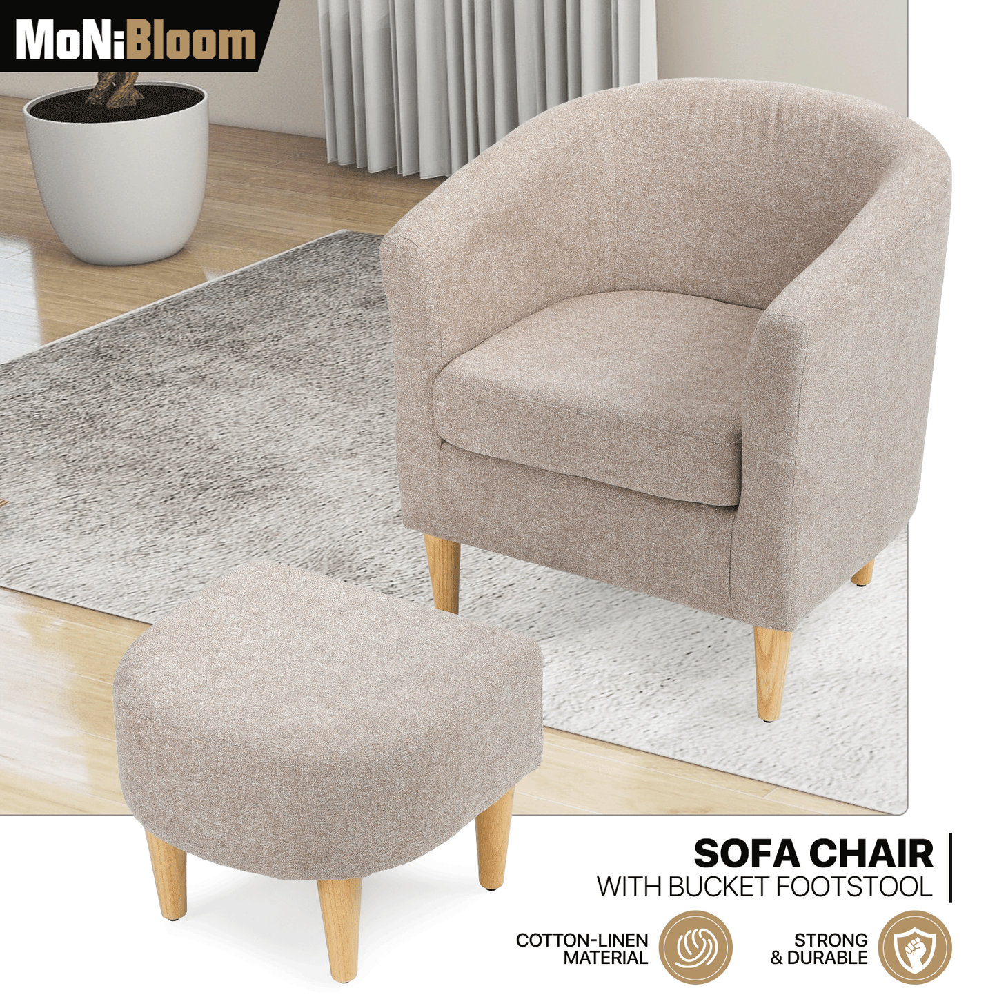 Barrel Shape Sofa Chair w/ Ottoman - Cotton-linen