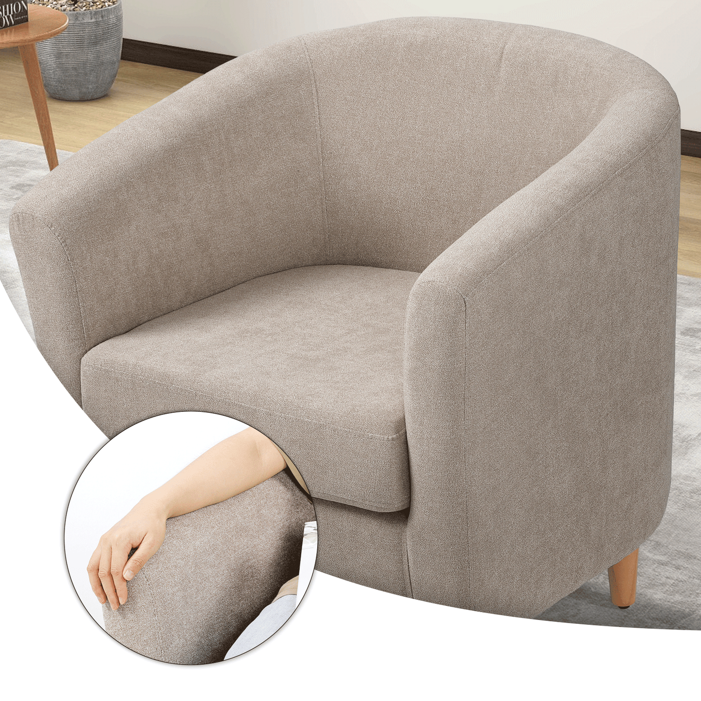 Barrel Shape Sofa Chair w/ Ottoman - Cotton-linen