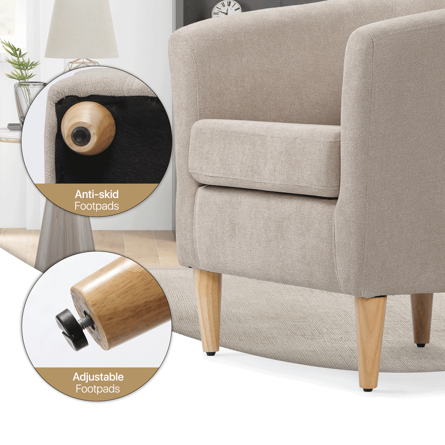 Barrel Shape Sofa Chair w/ Ottoman - Cotton-linen