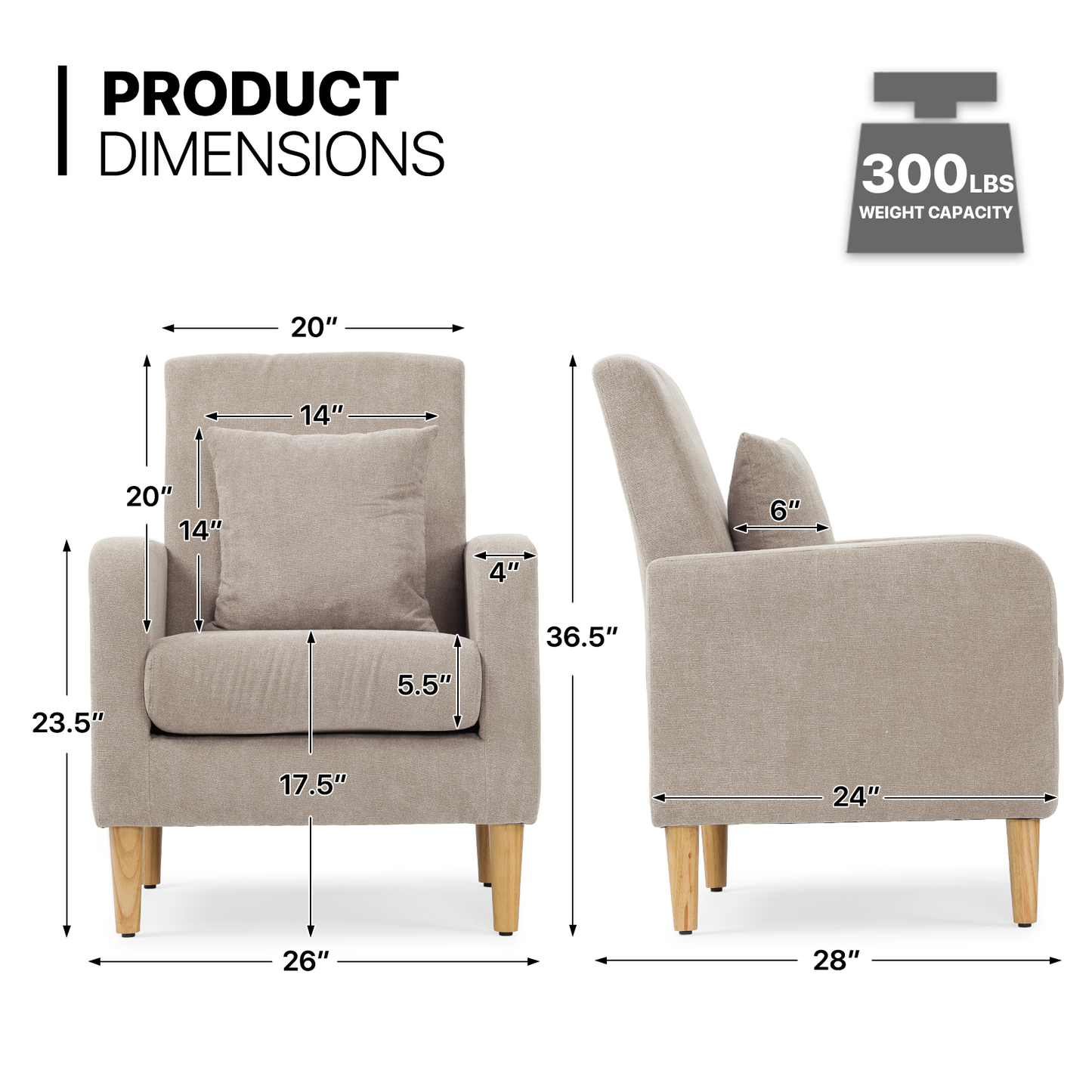 Sofa Chair w/ Pillow - Cotton-linen