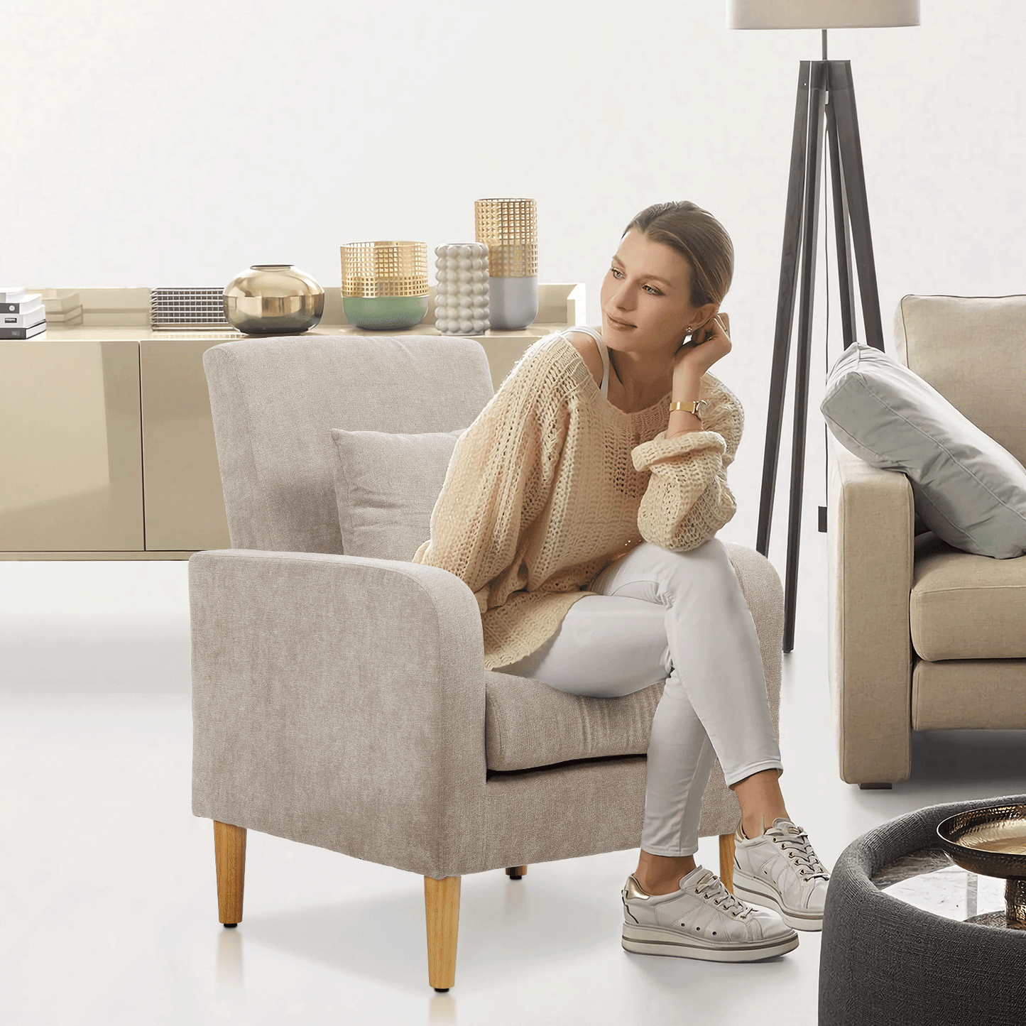 Sofa Chair w/ Pillow - Cotton-linen