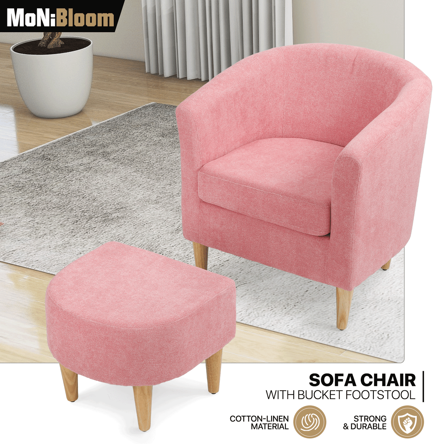 Barrel Shape Sofa Chair w/ Ottoman - Cotton-linen