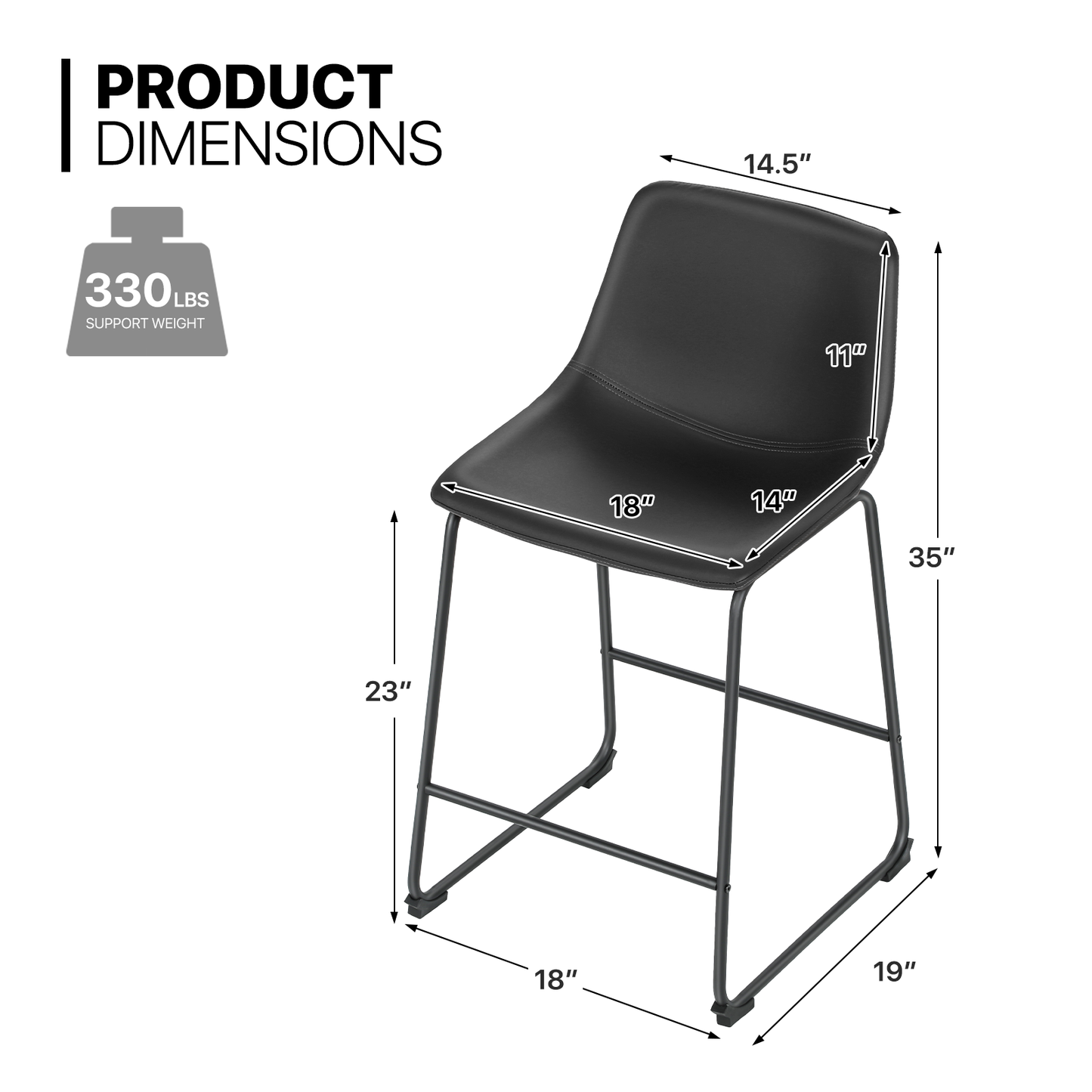 2 Pieces Bar Chairs - PU Bucket Seat - 23'' Seat to Floor