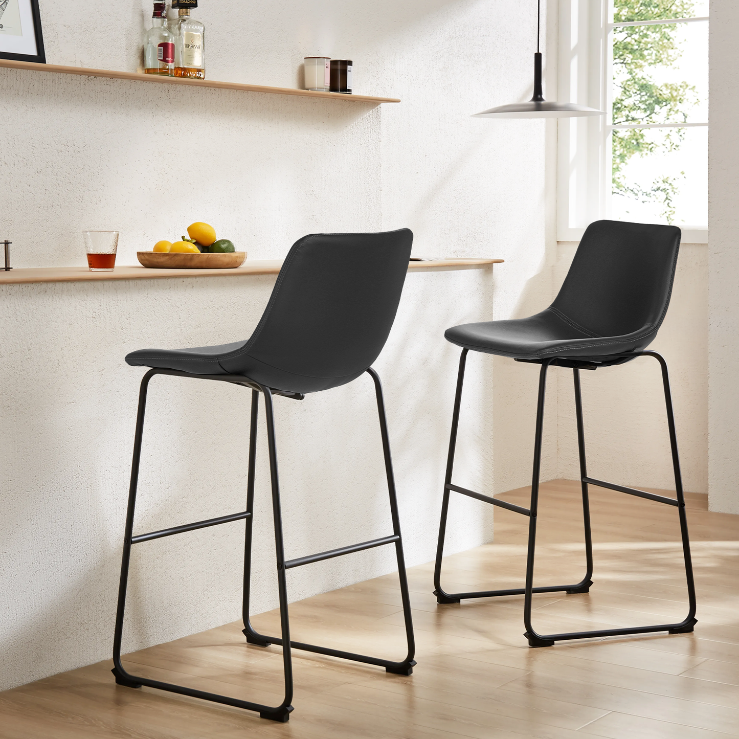 2 Pieces Bar Chairs - PU Bucket Seat - 23'' Seat to Floor