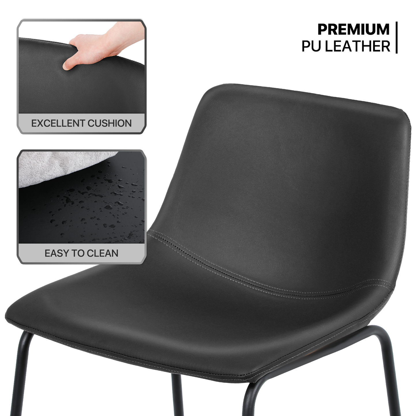 2 Pieces Bar Chairs - PU Bucket Seat - 23'' Seat to Floor