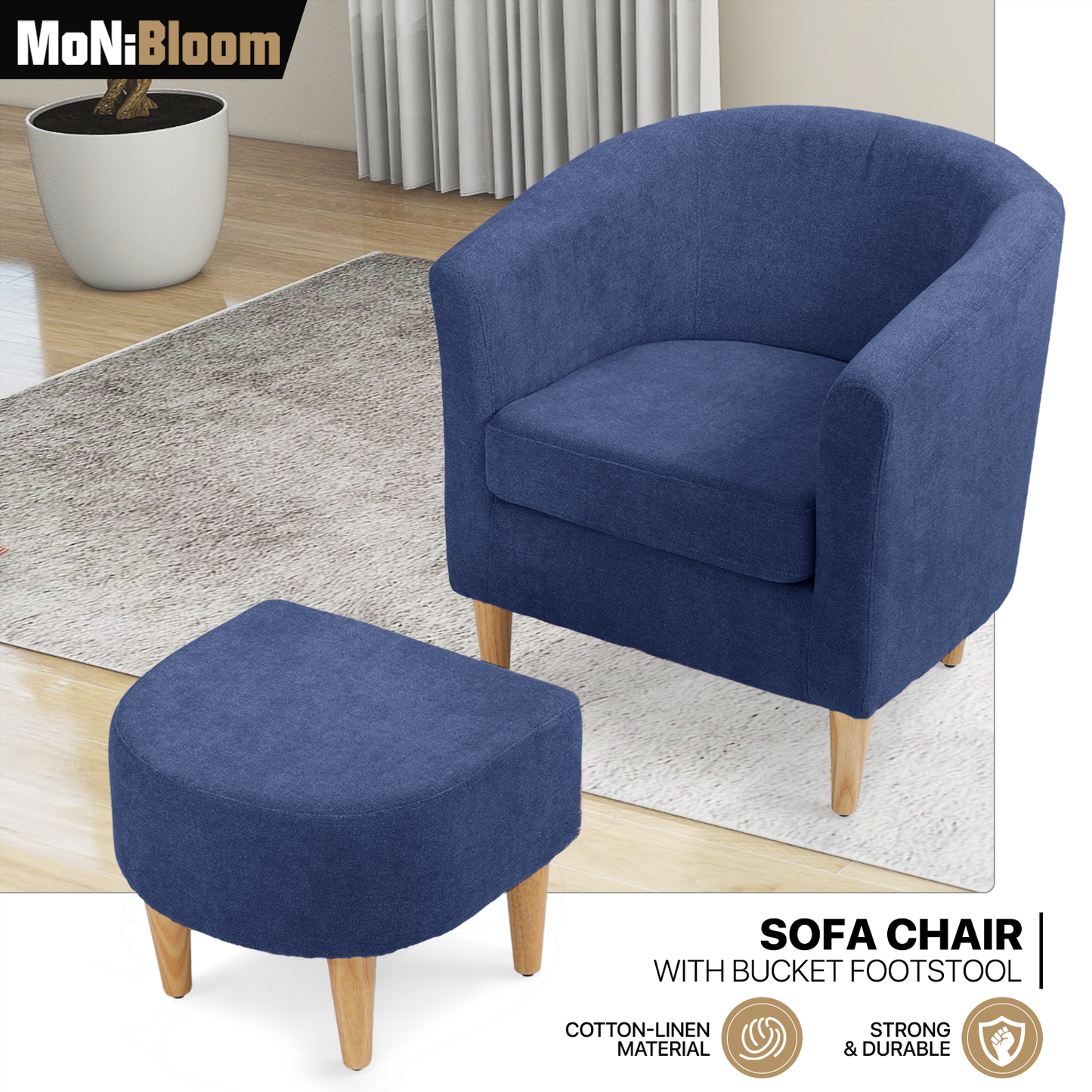 Barrel Shape Sofa Chair w/ Ottoman - Cotton-linen