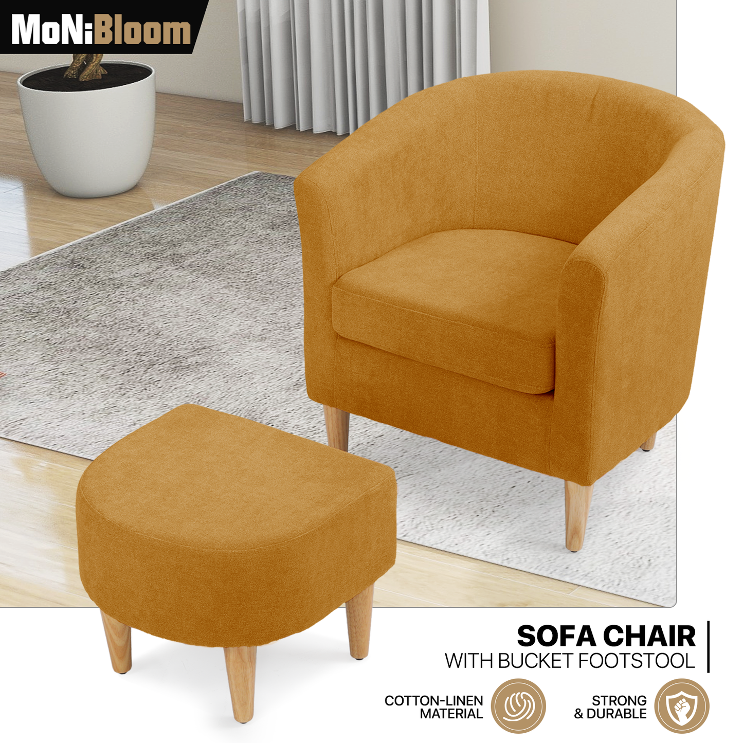 Barrel Shape Sofa Chair w/ Ottoman - Cotton-linen
